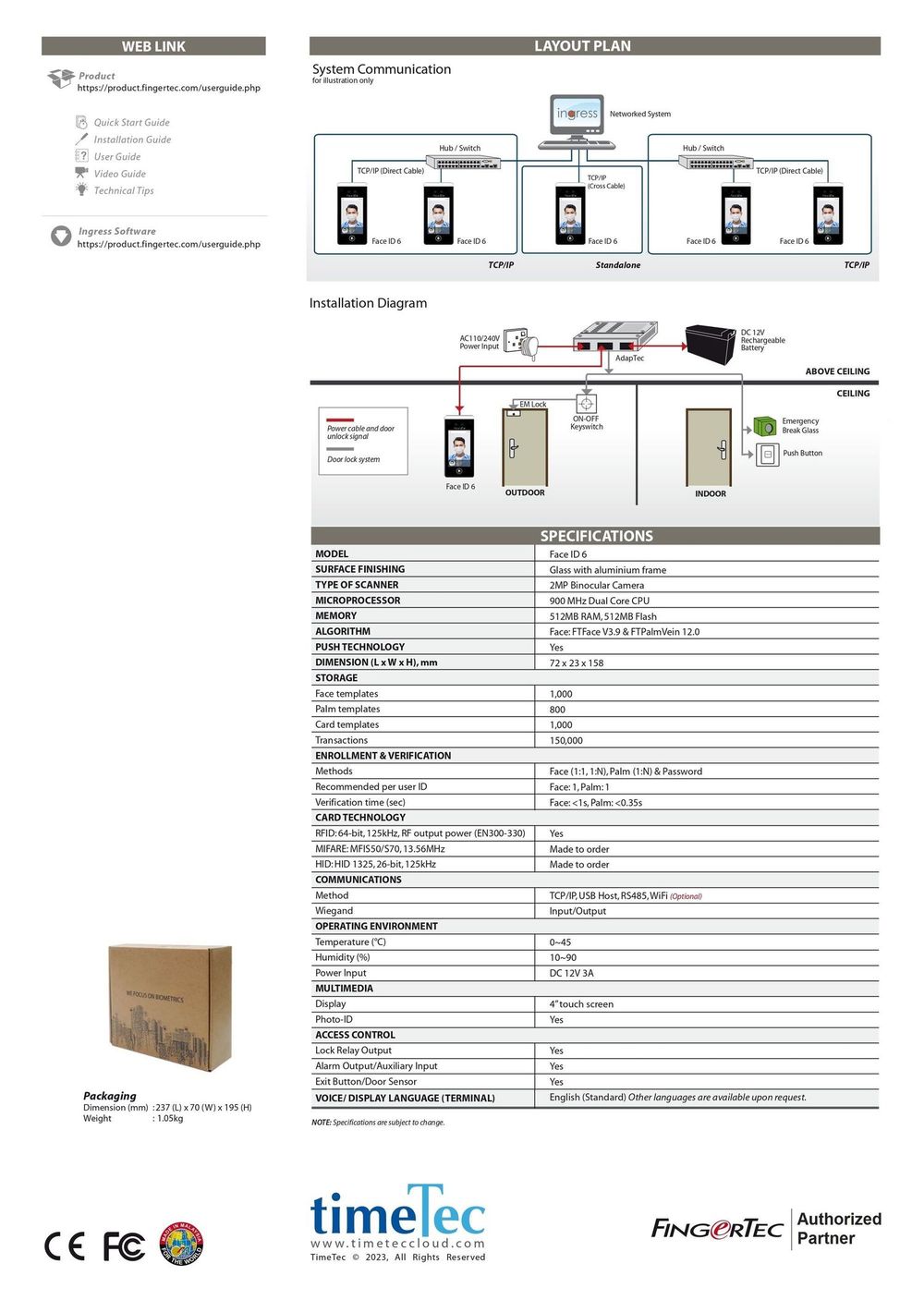 FingerTec Face ID 6 Face Recognition & Time Attendance System